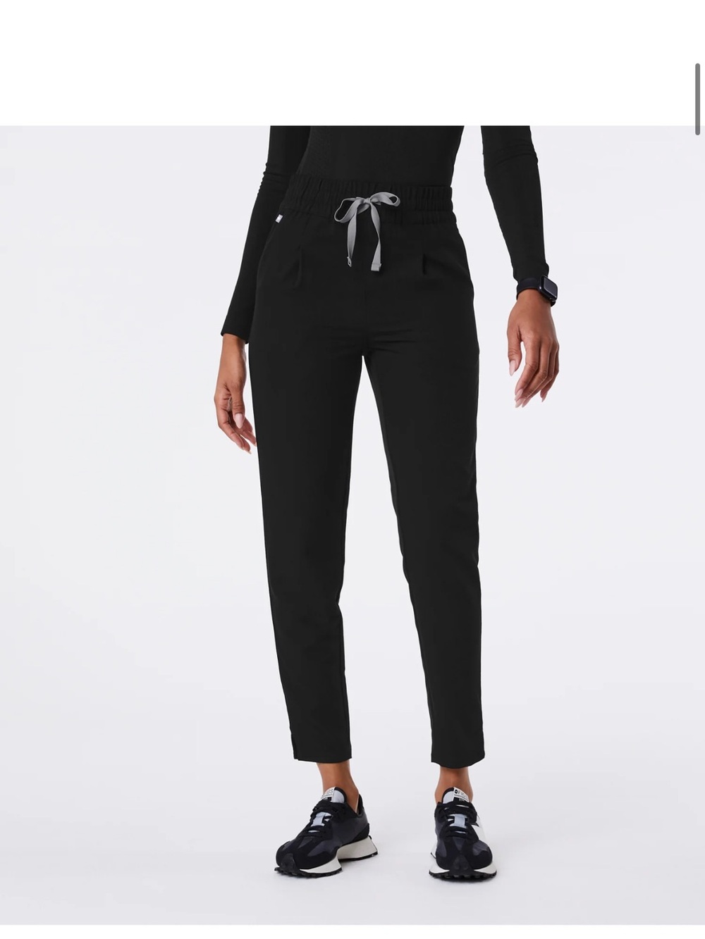 Figs Lille Black Ankle-Length Drawstring Tapered Pants